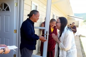 HE Dzigar Kongtrul Rinpoche with Lop&ouml;n Helen Berliner after blessing her retreat room.
