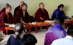 Mindrolling Jets&uuml;n Khandro Rinpoche, Minling Jets&uuml;n Dechen Paldron, Ven. Acarya Namdrol Gyatso and Ven. Thrinley Gyaltsen at the teaching.