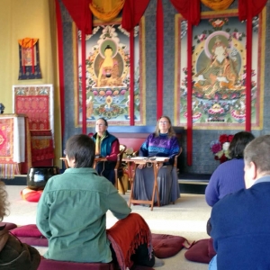 Lop&ouml;n Rita, along with Lop&ouml;n Helen Berliner teaching during the Winter Dathun at Lotus Garden, 2012-13.